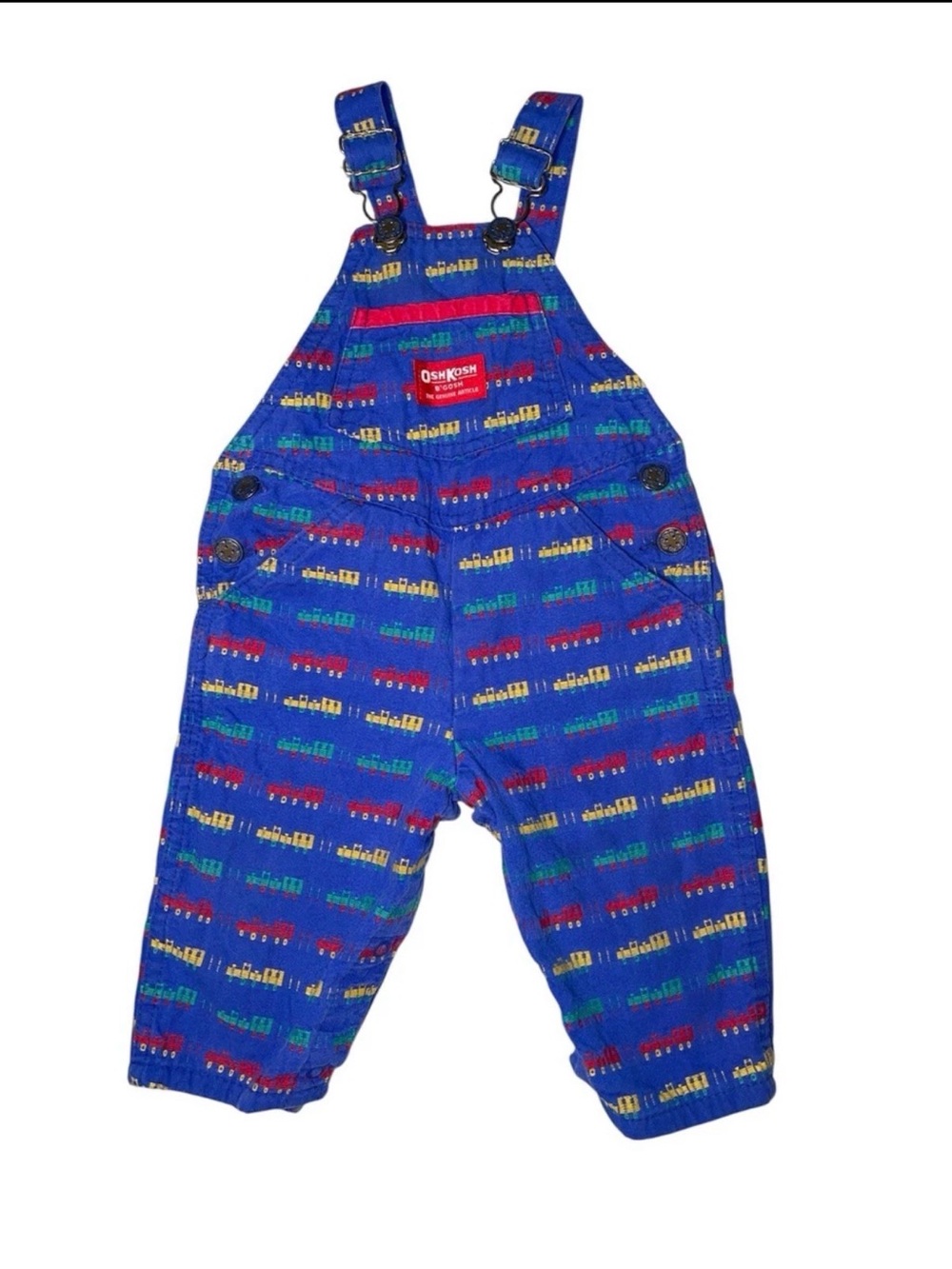 OshKosh B'gosh Royal Blue Train-Print Overalls AOP made in USA